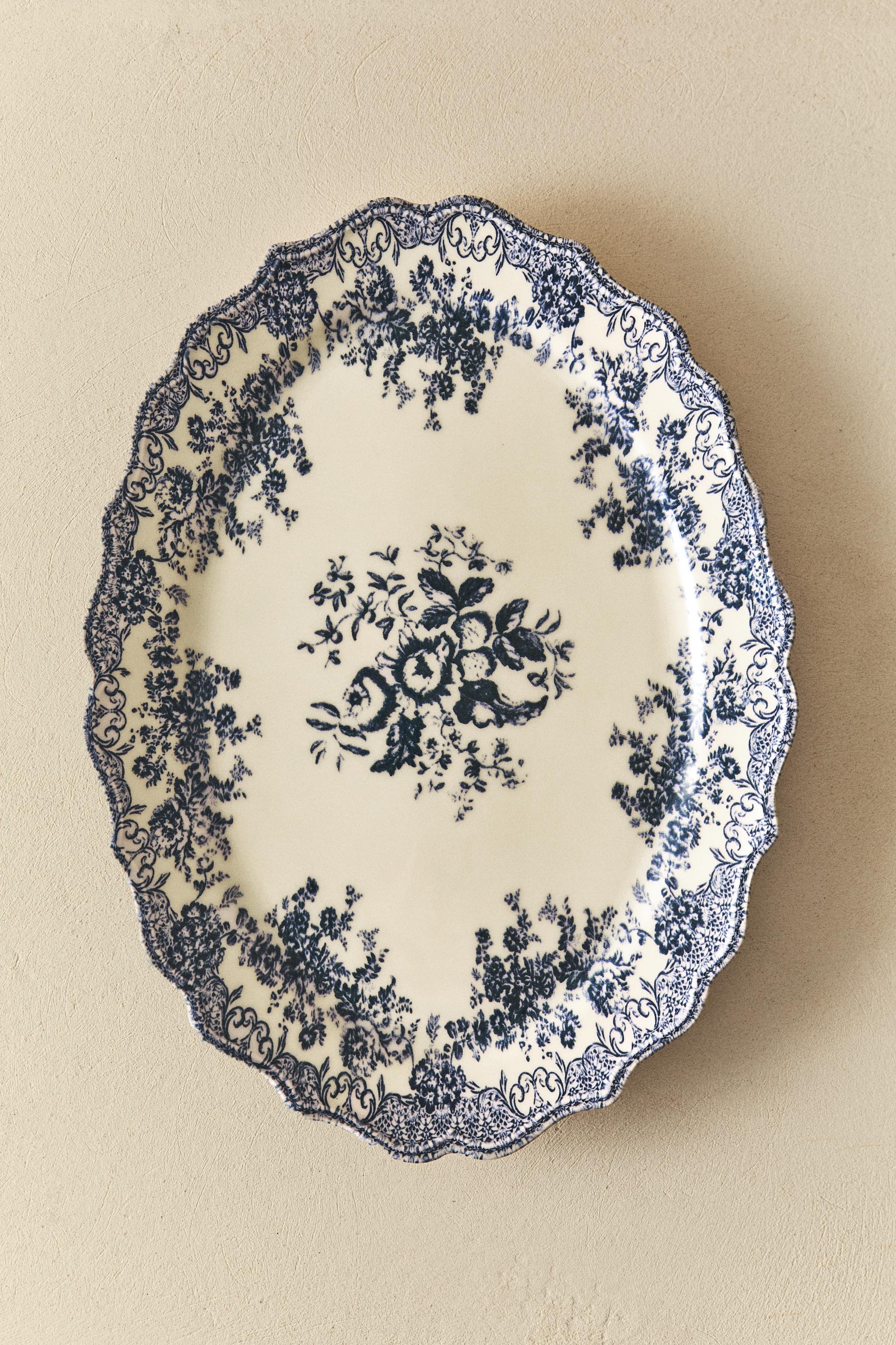 FLORAL EARTHENWARE SERVING DISH